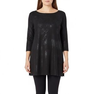 SYMPLI Black Mottled / Acid Wash Metallic Look Finish 3/4 Sleeve Top Sz 16